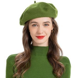 Wool Beret Hat Classic Solid Color French Beret For Women (army Green)🐣